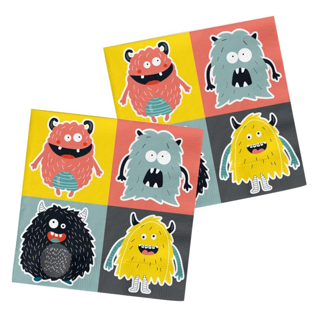Set feestservetten met vrolijke monster illustraties Servetten Monster Bash