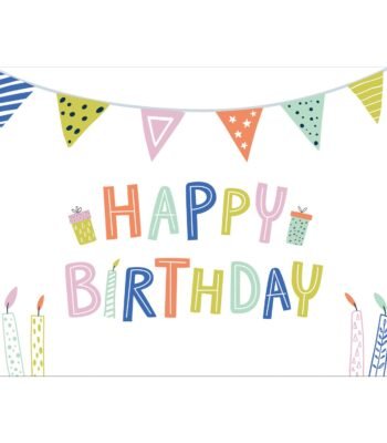 kleurrijke happy birthday placemat met slingers en kaarsen illustratie Papieren Placemats Eco Party