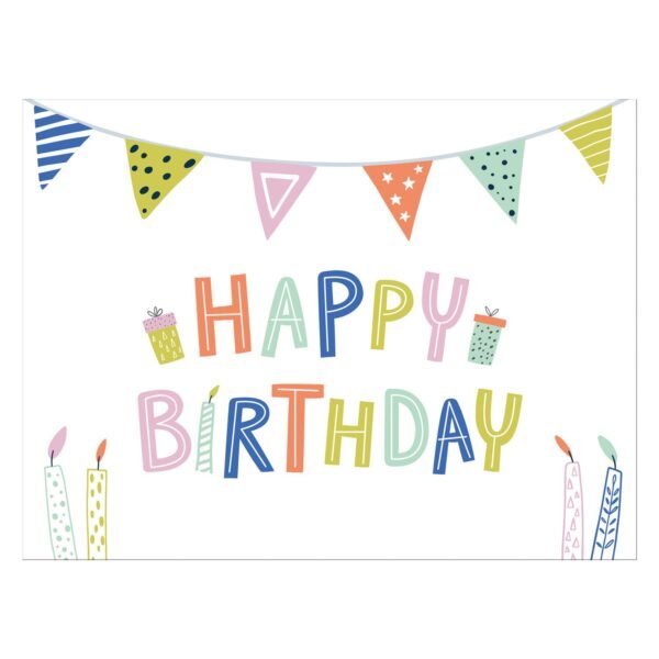 kleurrijke happy birthday placemat met slingers en kaarsen illustratie Papieren Placemats Eco Party