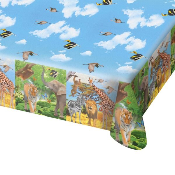 muurprint jungle dieren kamer plafond vogels blauwe lucht safari giraffe leeuw tijger zebra Safari Tafelkleed