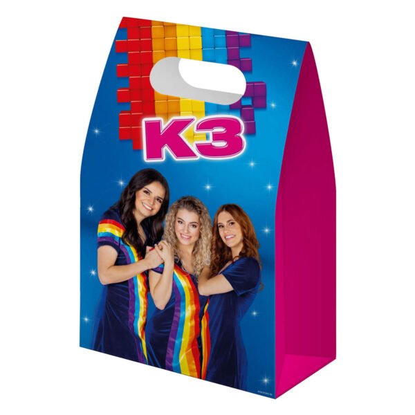 K3 cadeautasje met regenboogprint en drie zangeressen K3 Uitdeelzakjes
