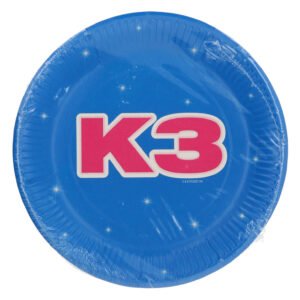 K3 papieren bord blauw met logo in plastic verpakking
