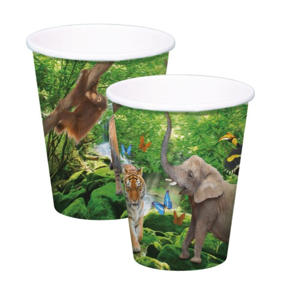 Kartonnen beker met jungle print en dieren zoals olifant, tijger en orang-oetan Safari Bekers