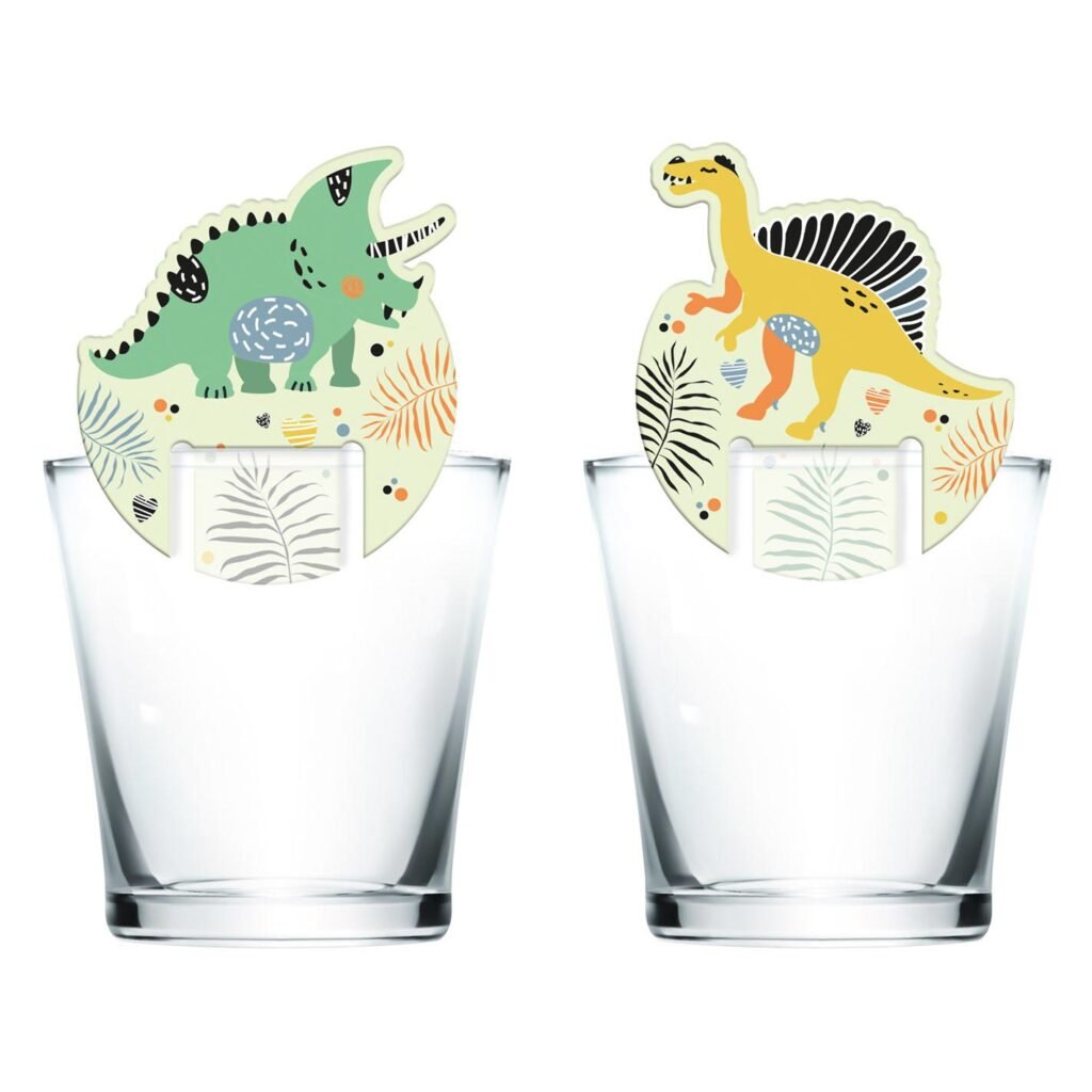 Kinderbekers met kleurrijke dinosaurus decoratie op glas Glasdecoratie Dino Roars