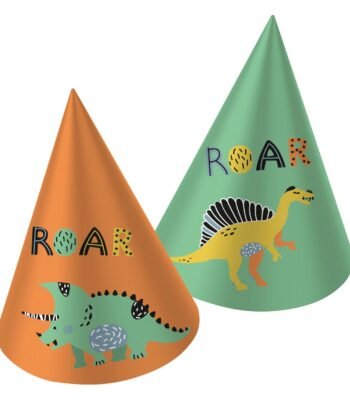 Kinderfeest hoedjes met dinosaurus illustraties en naam Roar Papieren Feesthoedjes Dino Roars