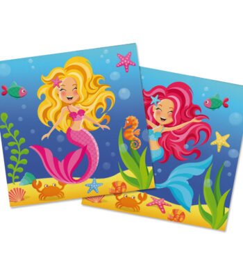 vrolijke zeemeerminnen onderwater met vissen zeesterren en zeepaardje kleurrijke illustratie Servetten Zeemeermin