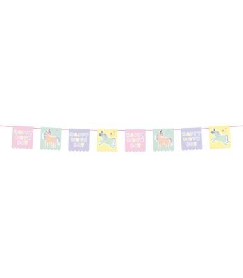 pastel eenhoorn happy birthday slinger met vlaggetjes Vlaggenlijn Unicorns Rainbows
