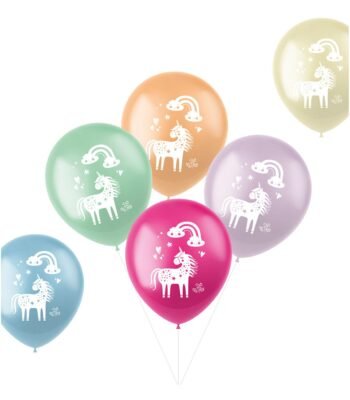 Kleurrijke unicorn ballonnen met regenboog print in pastel tinten Latex Ballonnen Unicorns Rainbows