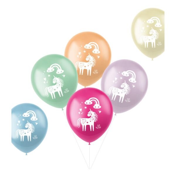 Kleurrijke unicorn ballonnen met regenboog print in pastel tinten Latex Ballonnen Unicorns Rainbows