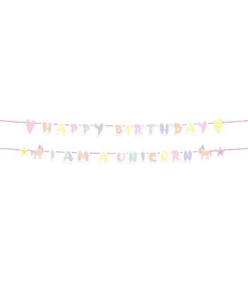 pastel verjaardag slinger happy birthday i am a unicorn met sterren en eenhoorns Letterslinger Unicorns Rainbows