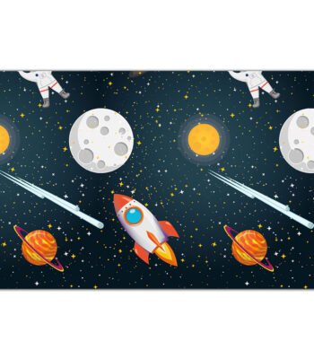 speelse ruimte illustratie met raket planeten en astronauten Tafelkleed Raket Ruimte