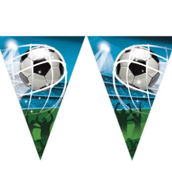 voetbal in doelnet in stadion met juichende supporters illustratie Papieren Vlaggenlijn FSC Voetbal Fans