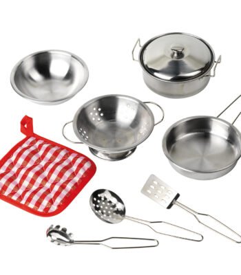 RVS speelgoed kookset met pannetje, vergiet, koekenpan en keukengerei Goki Kookset