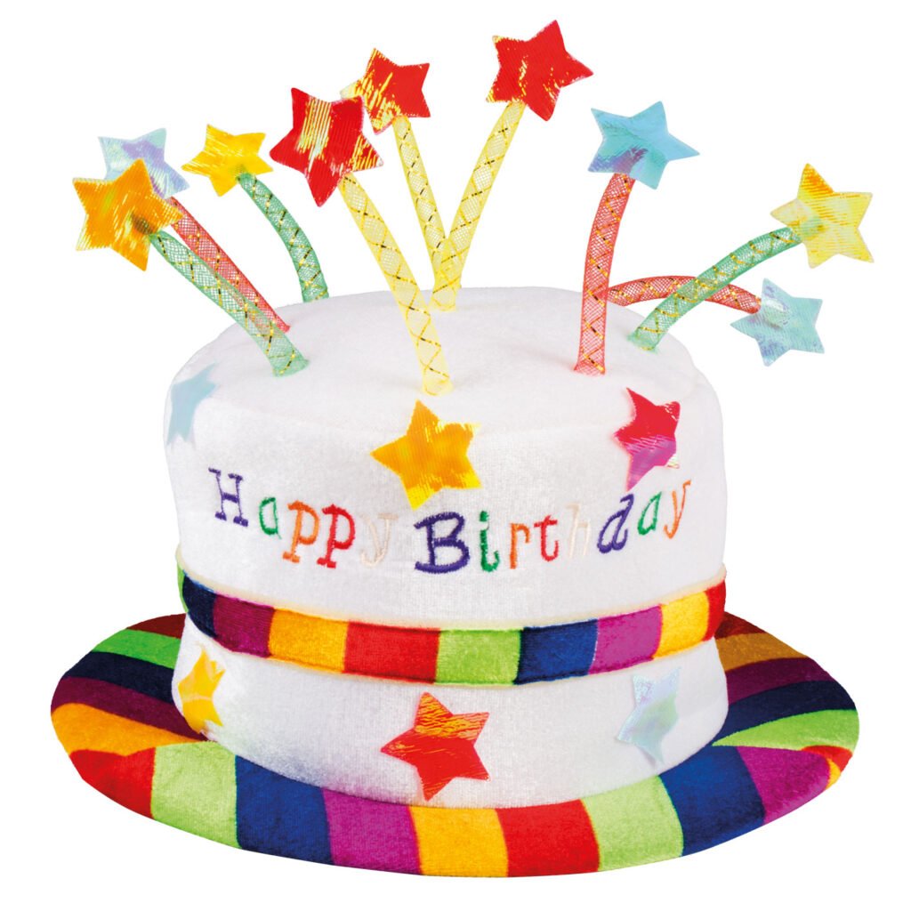 Kleurrijke Hoed Happy Birthday met sterren en regenboog rand detail