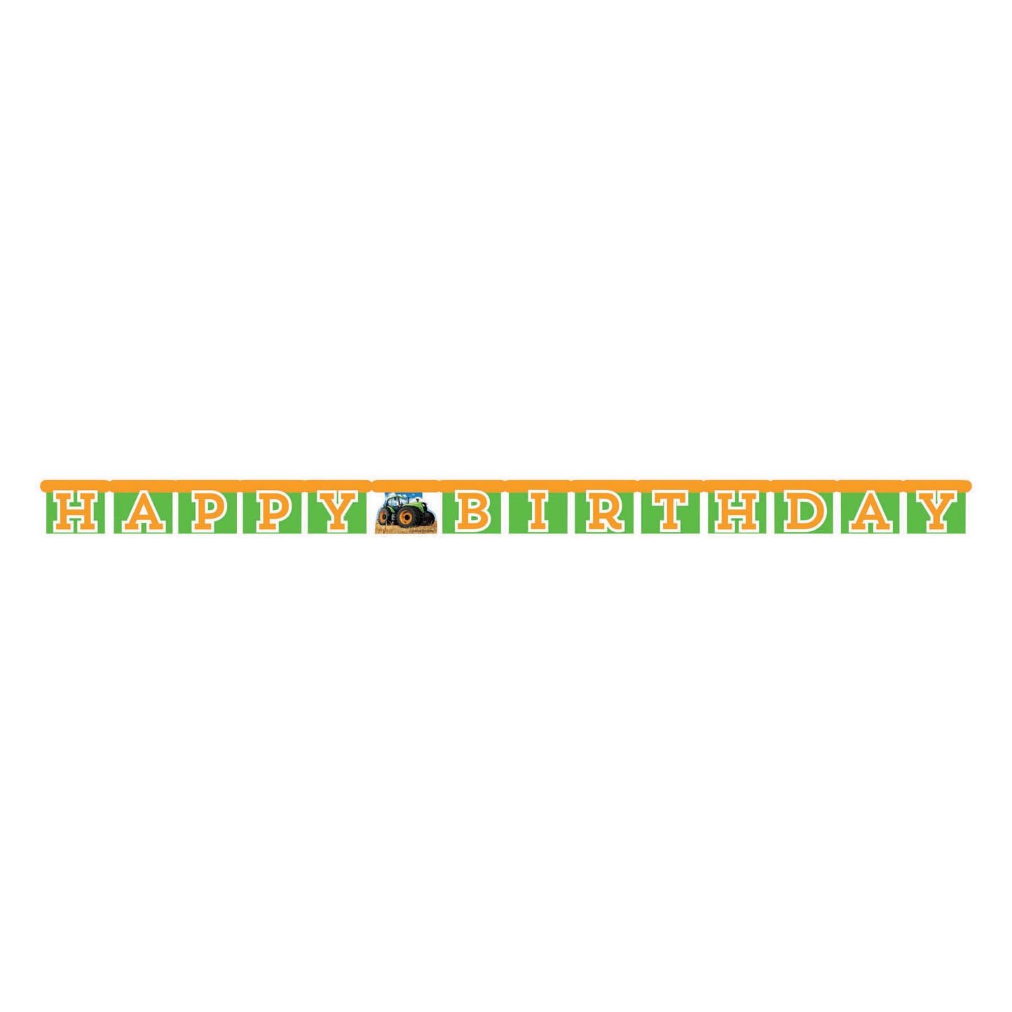 haza-witbaard-happy-birthday-slinger-tractor-thema-groen-oranje Happy birthday slinger met groene letters en tractor thema decoratie Tractor Letterslinger Happy Birthday