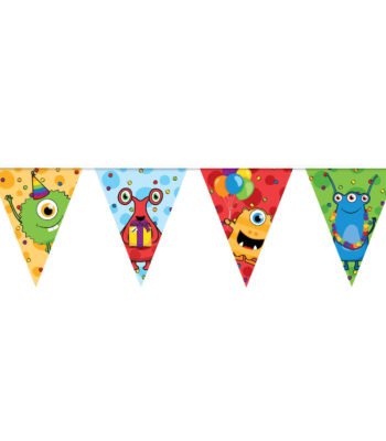 Kleurrijke slinger met vrolijke cartoon monsters en feestdecoratie Vlaggenlijn Monster Party