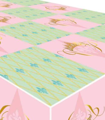Pastel patroon met roze en groene vlakken en gouden bloemmotief in herhalend design Tafelkleed Princess Party