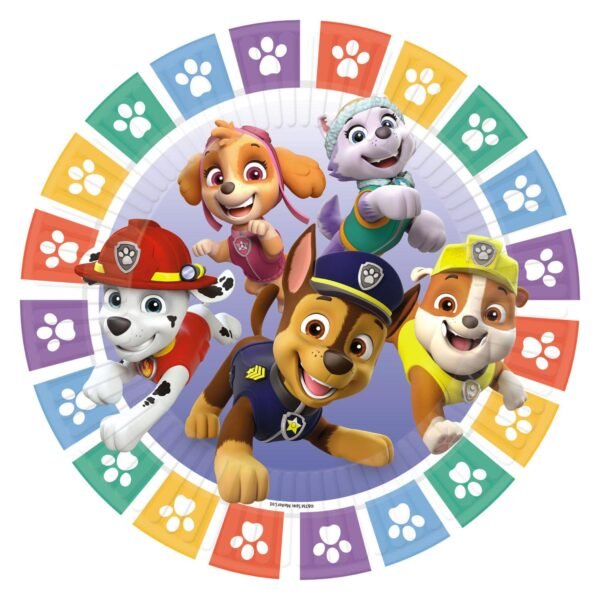 Vrolijke Paw Patrol pups in cirkel met kleurrijke pootafdrukken PAW Patrol Bordjes