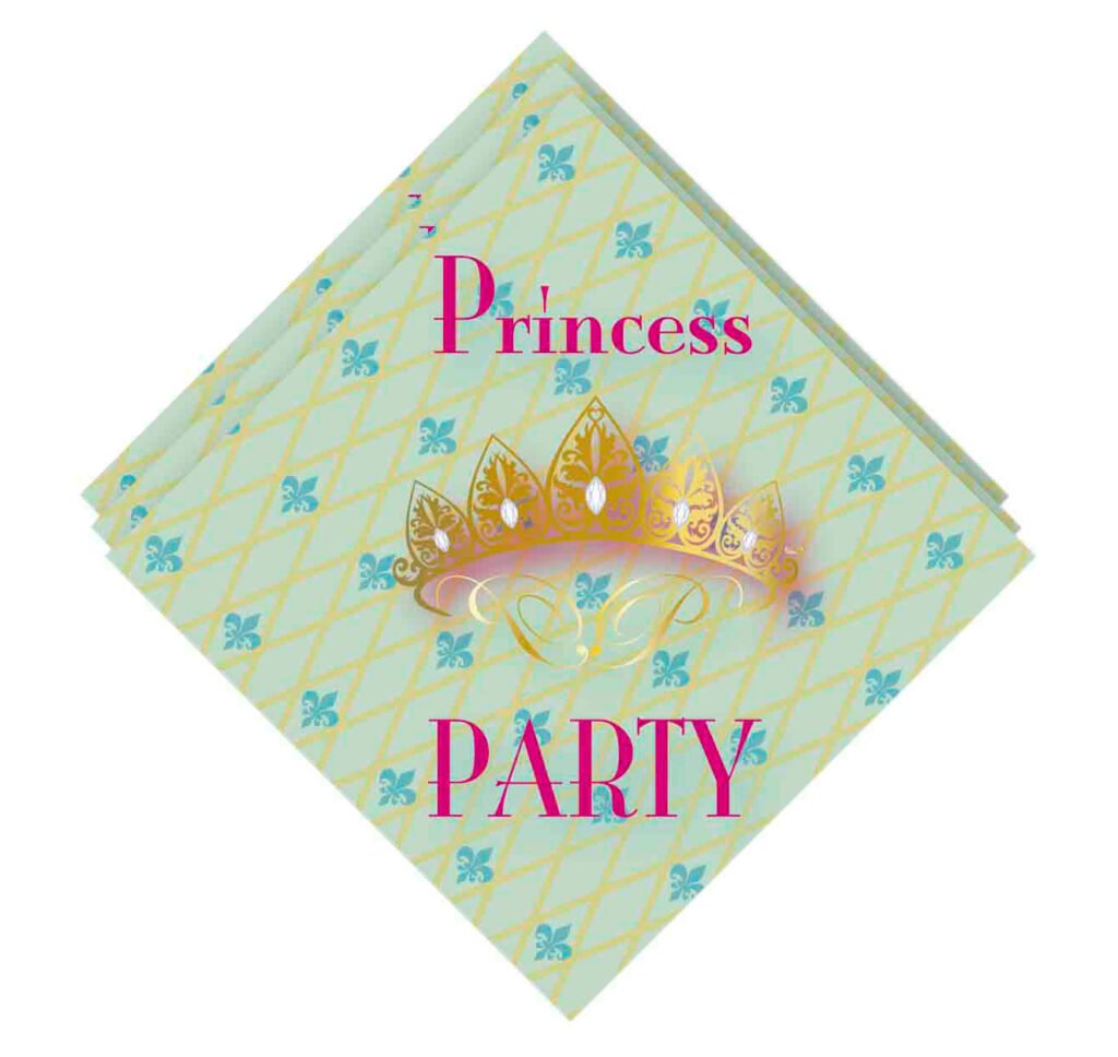 pastel servetten met prinsessen thema en gouden kroon design Servetten Princess Party