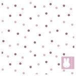 Lichtgrijze achtergrond met roze en paarse stippen patroon en een schattig konijntje in hoek Servetten Nijntje Roze