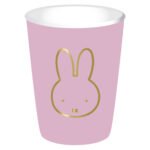 Roze papieren beker met gouden konijntje illustratie minimalistisch design Bekers Nijntje Roze