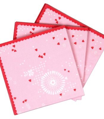 Roze servetten met rode rand en hartjes patroon Servetten Prinses