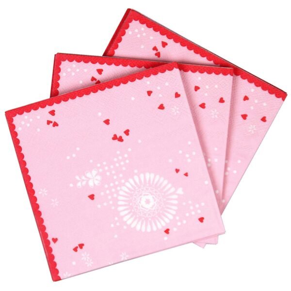 Roze servetten met rode rand en hartjes patroon Servetten Prinses
