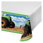 Tafelkleed met groene rand en tractorprint in graanveld Tractor Tafelkleed