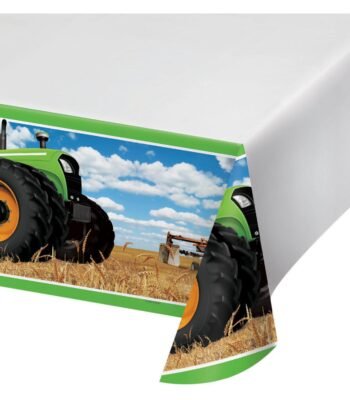 Tafelkleed met groene rand en tractorprint in graanveld Tractor Tafelkleed