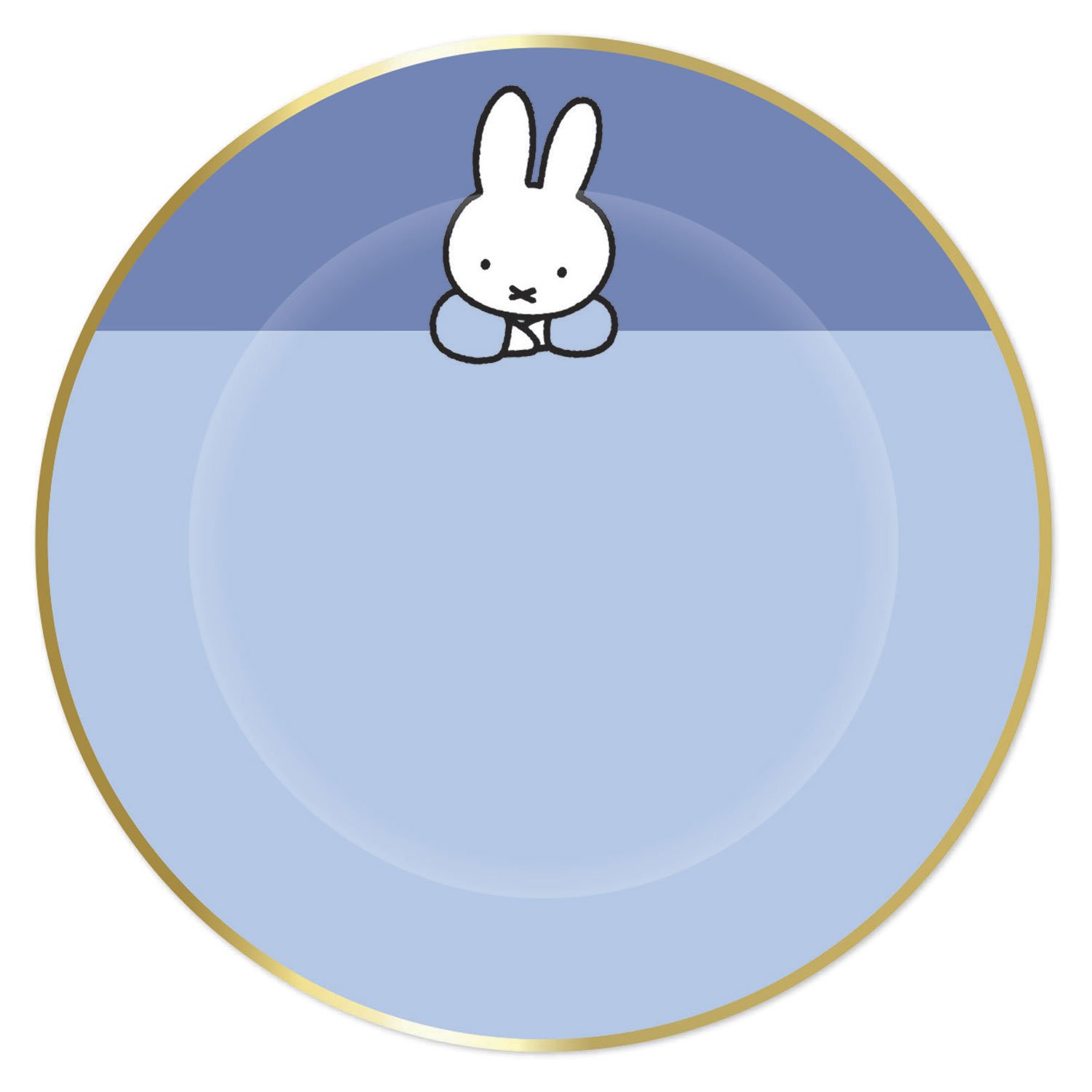 haza-witbaard-wit-konijntje-blauwe-ovale-achtergrond-goudrand schattig wit konijntje bovenaan blauwe ovale achtergrond met goudrand Bordjes Nijntje Blauw