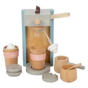 Houten speelgoed koffiemachine set met accessoires en kopjes