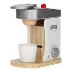speelgoed koffiemachine hout met draaiknop en kopje detail Jouéco Houten Koffiezetapparaat met Accessoires