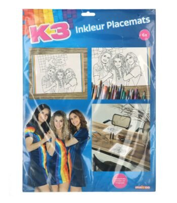 K3 Placemats Kleurplaten set 6 stuks verpakking met voorbeelden en kleurpotloden