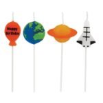 Kaarsjes Space 4 stuks taartversiering kinderfeestje met ruimtethema