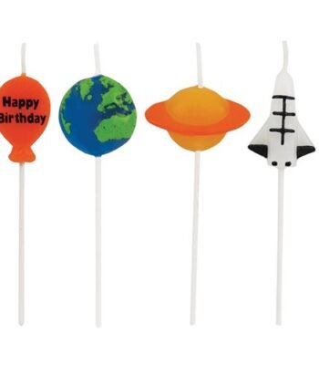 Kaarsjes Space 4 stuks taartversiering kinderfeestje met ruimtethema