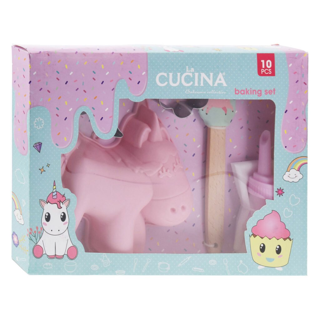 Roze unicorn bakset voor kinderen in pastel verpakking met bakaccessoires Bakset Unicorn