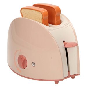 Kinder speelgoed broodrooster met toast en draaiknop zijaanzicht