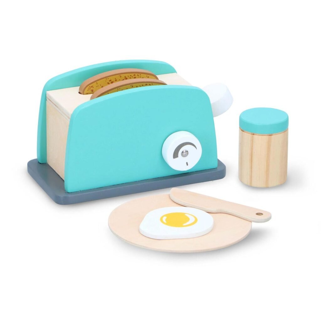 Houten speelgoed broodrooster set met accessoires en ei Houten Broodrooster Set