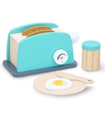 Houten speelgoed broodrooster set met accessoires en ei Houten Broodrooster Set