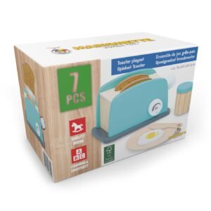 Houten speelgoed broodrooster set in verpakking met accessoires