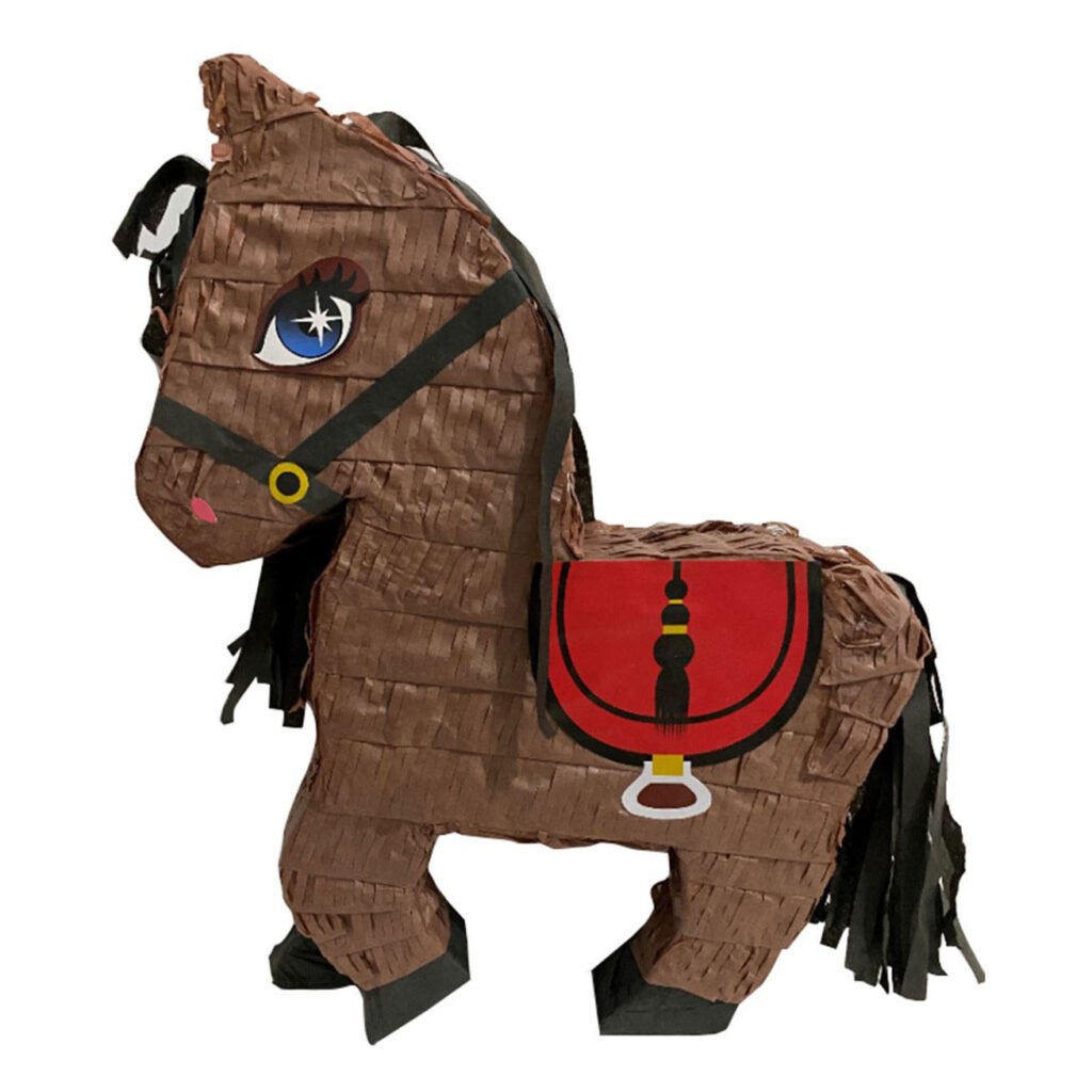 Piñata Paard bruin met rood zadel als feestdecoratie voor kinderfeestjes