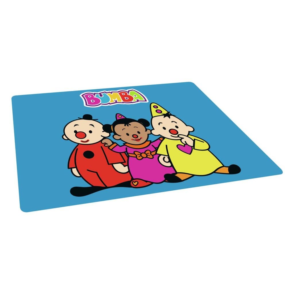 Bumba Placemat met drie vrolijke figuren op blauwe achtergrond
