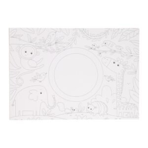 Placemat kleurplaat jungle dieren met giraffe olifant en aap