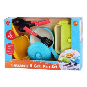Verpakte speelgoed casserole en grill pan set met 8 onderdelen voor kinderen