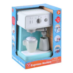kinder speelgoed espresso machine in verpakking met accessoires