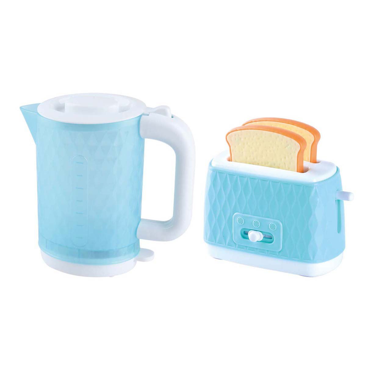 playgo-speelgoed-waterkoker-broodrooster-set-pastelblauw Speelgoed waterkoker en broodrooster set in pastelblauw met nep toast Playgo Speelgoed Waterkoker en Broodrooster met Brood