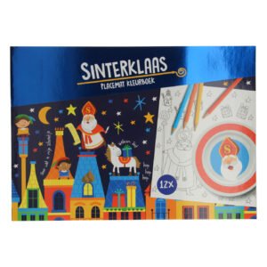 Kleurboek Placemat Sinterklaas voorkant met illustratie en potloden