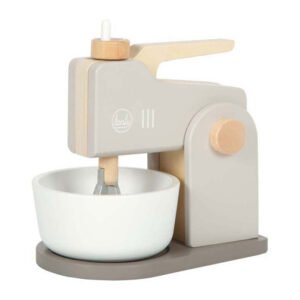 houten speelgoed keukenmixer met kom en draaimechanisme Small Foot Houten Mixer Speelset Grijs Tasty