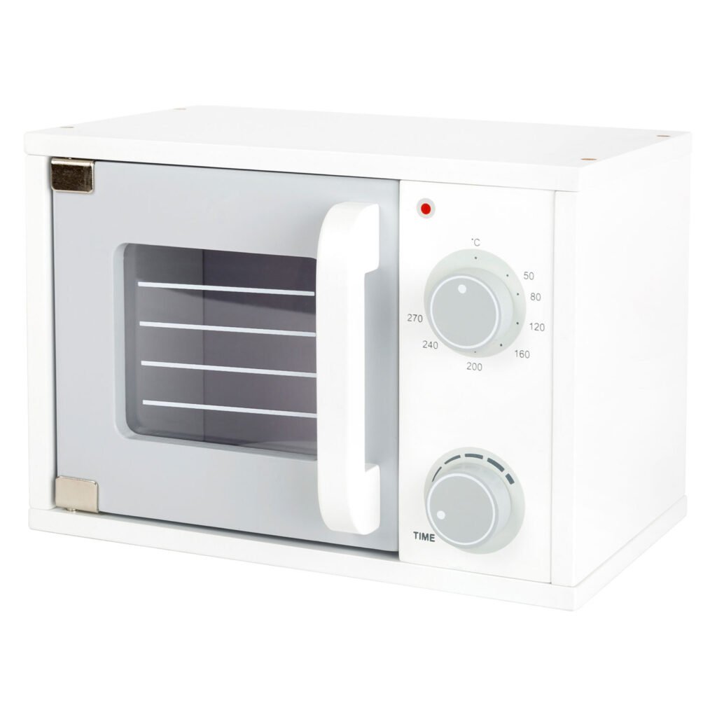 gesloten houten speelgoed oven met temperatuur en timer knoppen Small Foot Houten Magnetron