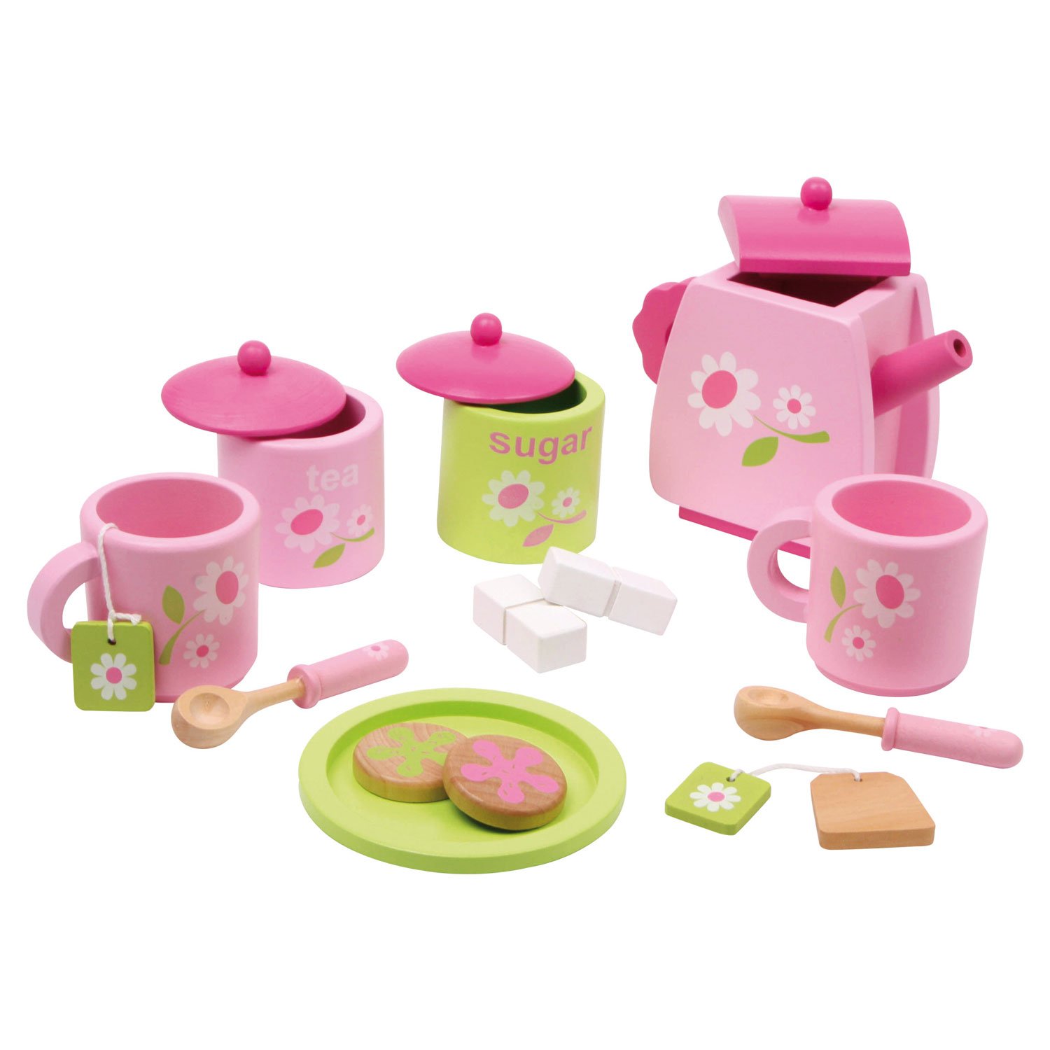 small-foot-houten-speelgoed-theeservies-roze-bloemen-set houten speelgoed theeservies roze met bloemen kopjes theepot en koekjes Small Foot Houten Theeservies